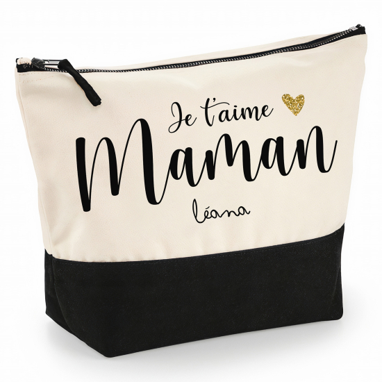 Pochette Coton bi-couleur 28x18 cm - Je t'aime maman Prénom