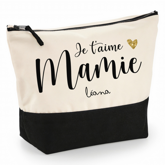 Pochette Coton bi-couleur 28x18 cm - Je t'aime mamie Prénom