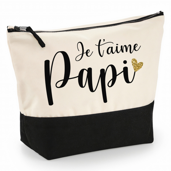 Pochette Coton bi-couleur 28x18 cm - Je t'aime papi