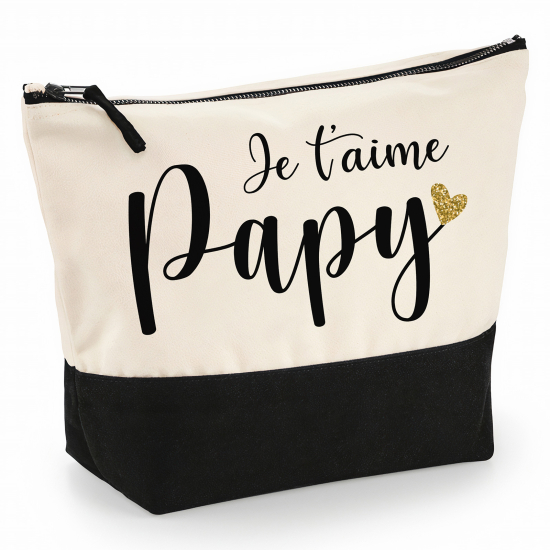 Pochette Coton bi-couleur 28x18 cm - Je t'aime papy