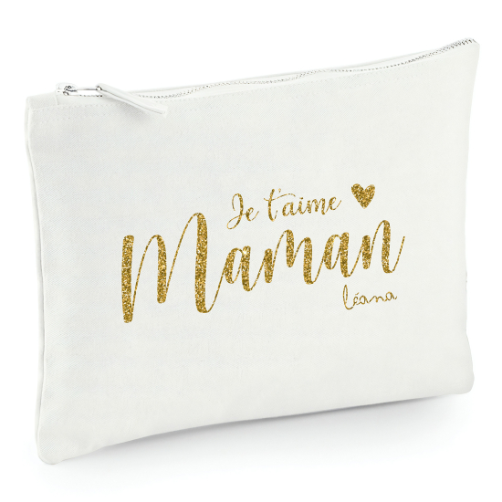 Pochette en toile 22x16 cm - Je t'aime maman Prénom