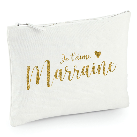 Pochette en toile 22x16 cm - Je t'aime marraine