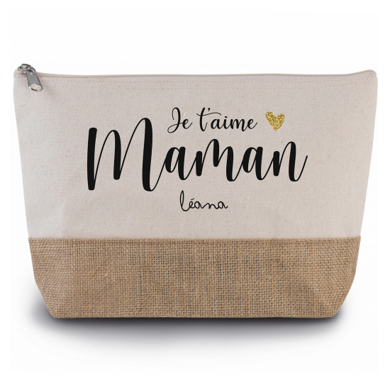 Pochette en toiles de coton et jute - Je t'aime maman