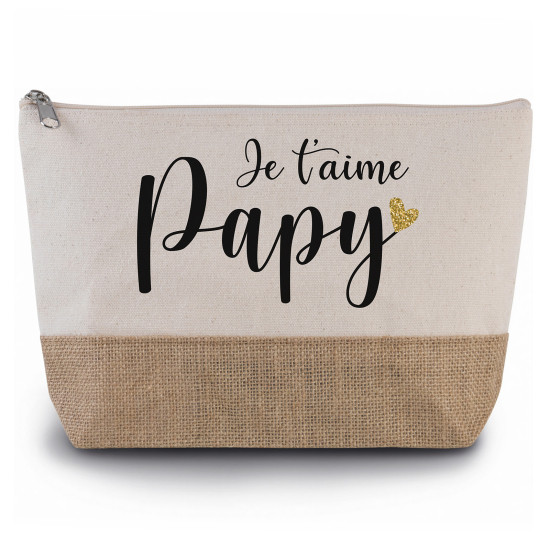 Pochette en toiles de coton et jute - Je t'aime papy