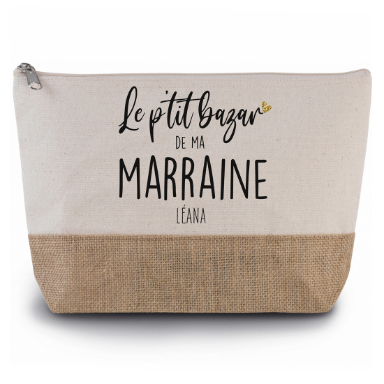 Pochette en toiles de coton et jute - Le p'tit bazar de ma marraine Prénom