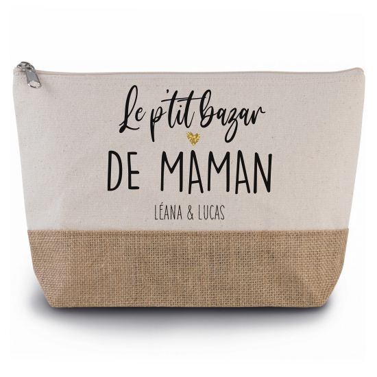 Pochette en toiles de coton et jute - Le p'tit bazar de maman Prénom