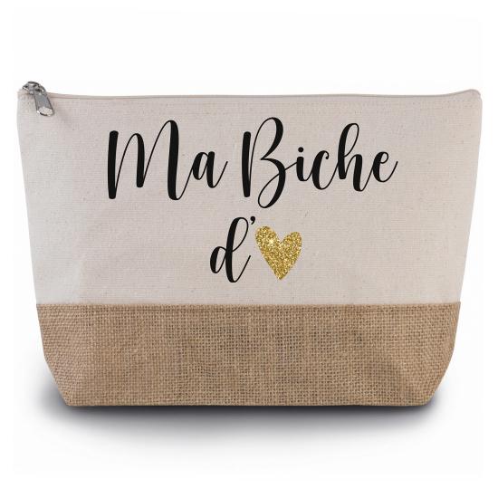 Pochette en toiles de coton et jute - Ma biche d'amour