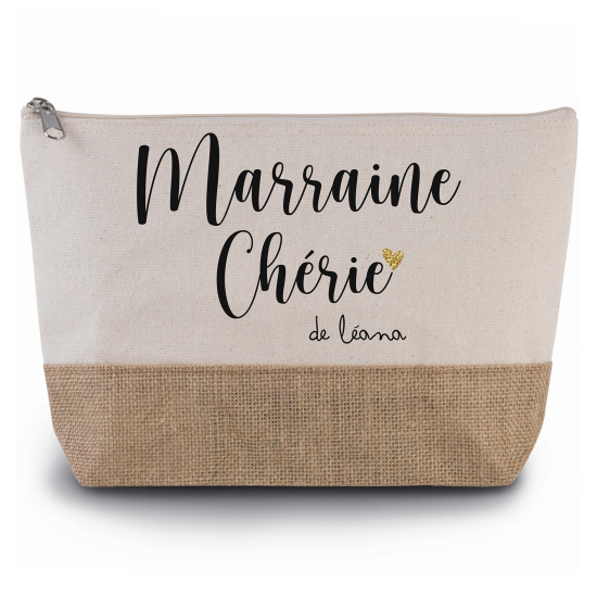 Pochette en toiles de coton et jute - Marraine chérie Prénom