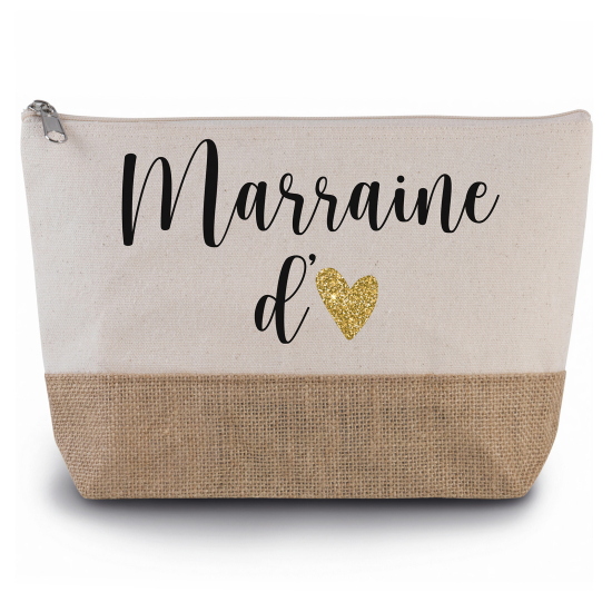 Pochette en toiles de coton et jute - Marraine d'amour