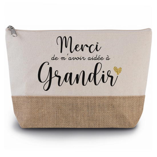 Pochette en toiles de coton et jute - Merci de m'avoir aidée à grandir