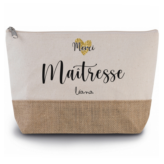 Pochette en toiles de coton et jute - Merci maîtresse