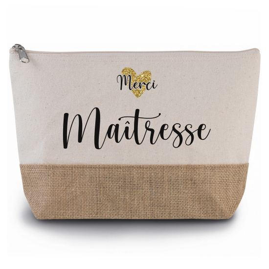 Pochette en toiles de coton et jute - Merci maîtresse