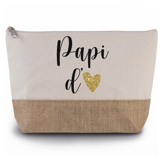 Pochette en toiles de coton et jute - Papi d'amour