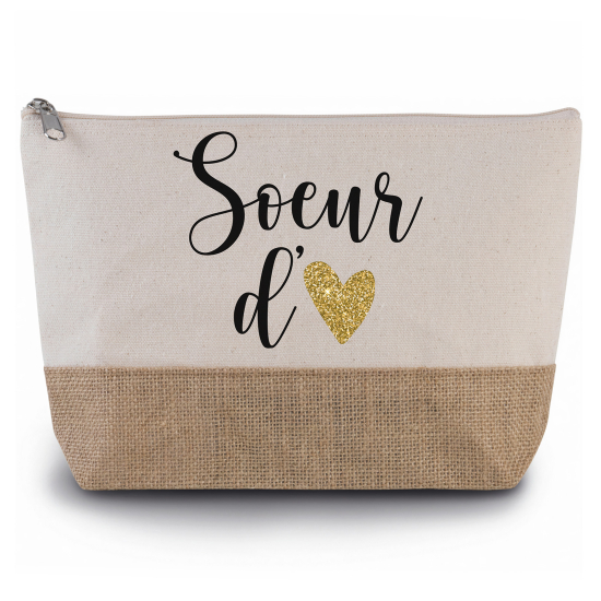 Pochette en toiles de coton et jute - Soeur d'amour