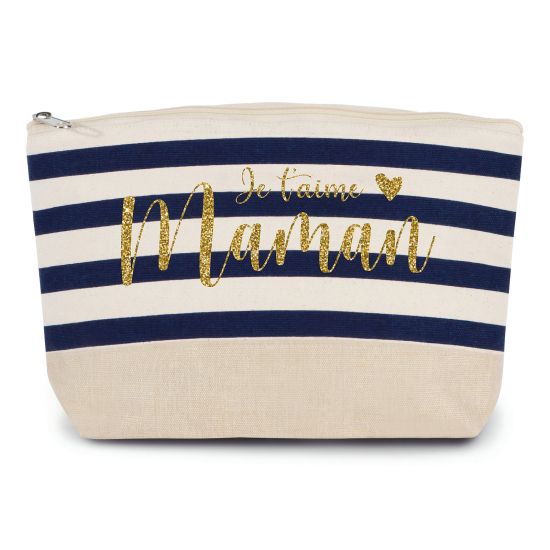 Pochette imprimé marin avec Écriture OR Pailletée - Je t'aime maman