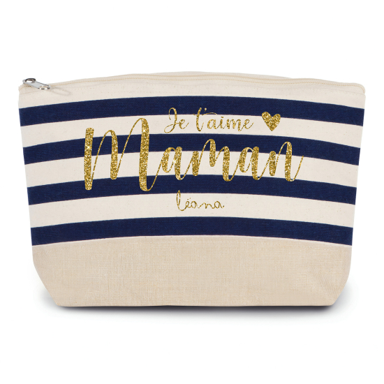 Pochette imprimé marin avec Écriture OR Pailletée - Je t'aime maman