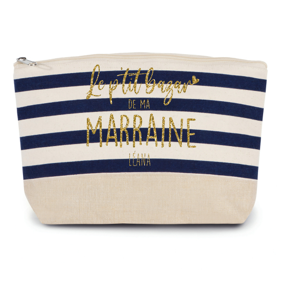 Pochette imprimé marin avec Écriture OR Pailletée - Le p'tit bazar de ma marraine Prénom