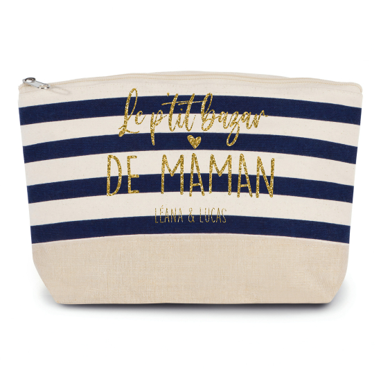 Pochette imprimé marin avec Écriture OR Pailletée - Le p'tit bazar de maman Prénom