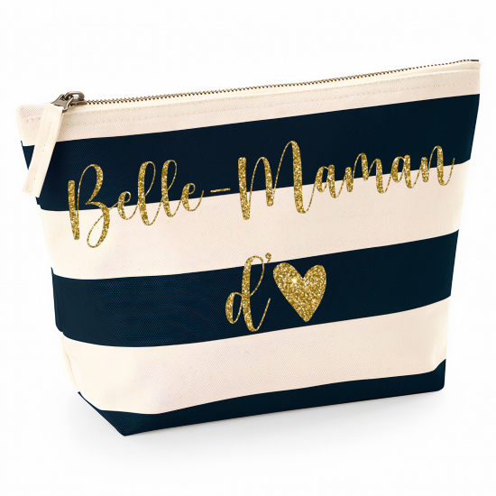 Pochette Nautical a rayures bleues foncées avec Écriture OR Pailletée - Belle-maman d'amour