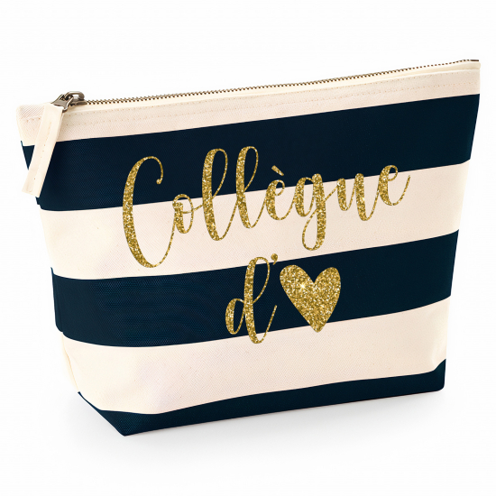 Pochette Nautical a rayures bleues foncées avec Écriture OR Pailletée - Collègue d'amour