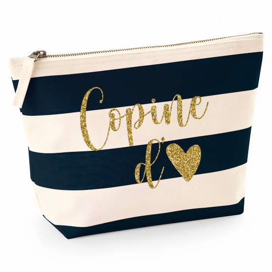 Pochette Nautical a rayures bleues foncées avec Écriture OR Pailletée - Copine d'amour