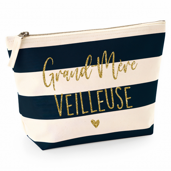 Pochette Nautical a rayures bleues foncées avec Écriture OR Pailletée - Grand-mère veilleuse