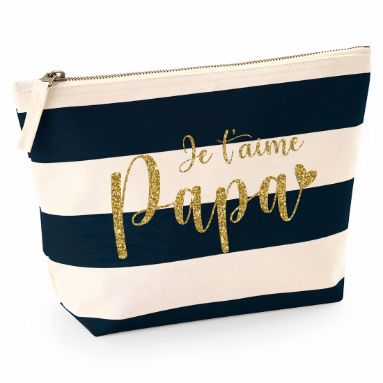 Pochette Nautical a rayures bleues foncées avec Écriture OR Pailletée - Je t'aime papa