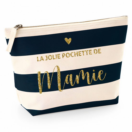 Pochette Nautical a rayures bleues foncées avec Écriture OR Pailletée - La jolie pochette de mamie