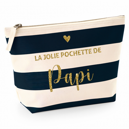 Pochette Nautical a rayures bleues foncées avec Écriture OR Pailletée - La jolie pochette de papi