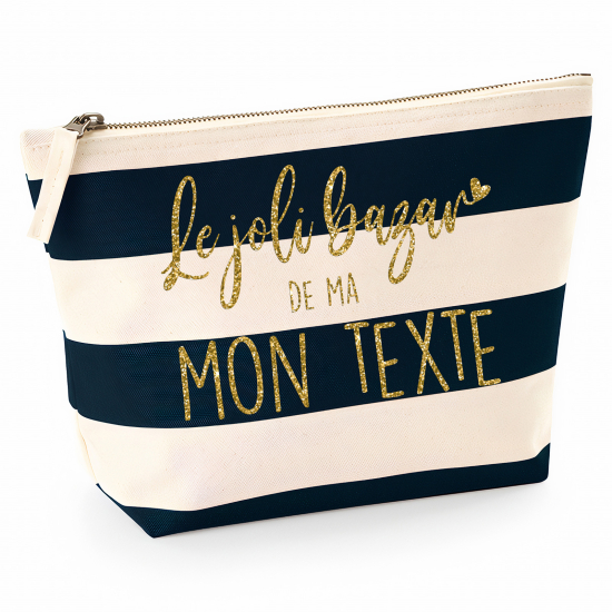 Pochette Nautical a rayures bleues foncées avec Écriture OR Pailletée - Le joli bazar de ma