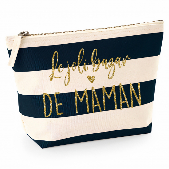 Pochette Nautical a rayures bleues foncées avec Écriture OR Pailletée - Le joli bazar de maman