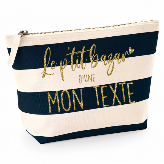 Pochette Nautical a rayures bleues foncées avec Écriture OR Pailletée - Le p'tit bazar d une