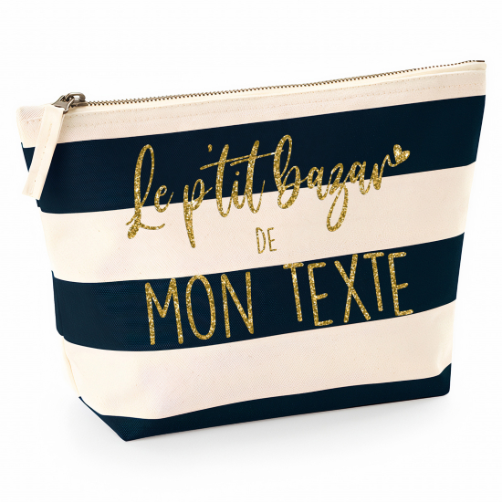 Pochette Nautical a rayures bleues foncées avec Écriture OR Pailletée - Le p'tit bazar de