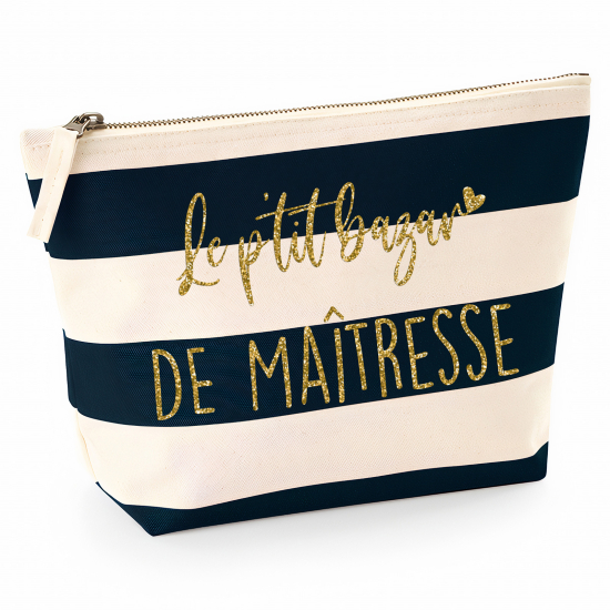 Pochette Nautical a rayures bleues foncées avec Écriture OR Pailletée - Le p'tit bazar de maîtresse