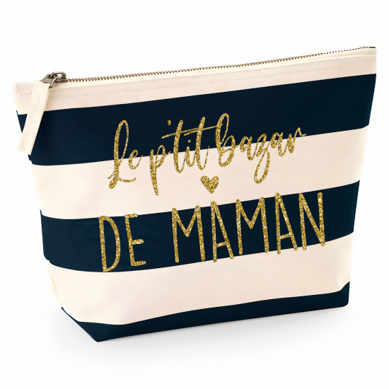 Pochette Nautical a rayures bleues foncées avec Écriture OR Pailletée - Le p'tit bazar de maman