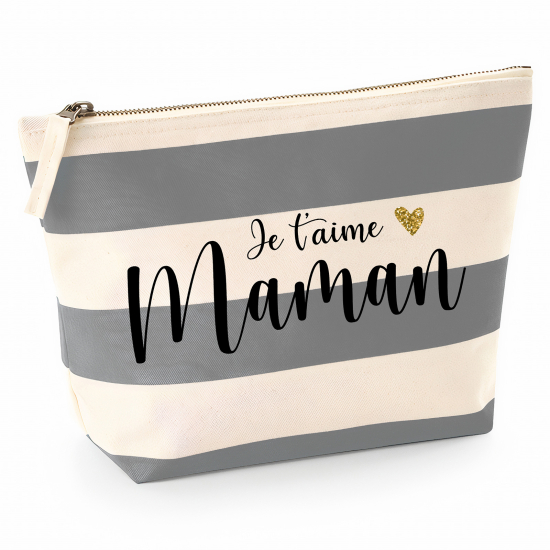 Pochette Nautical a rayures bleues gris - Je t'aime maman