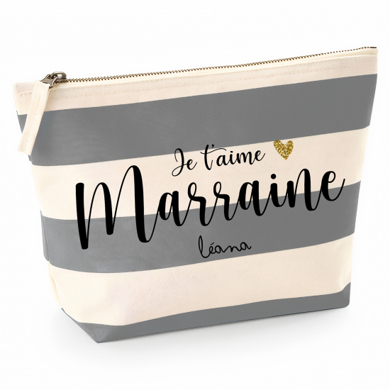 Pochette Nautical a rayures bleues gris - Je t'aime marraine