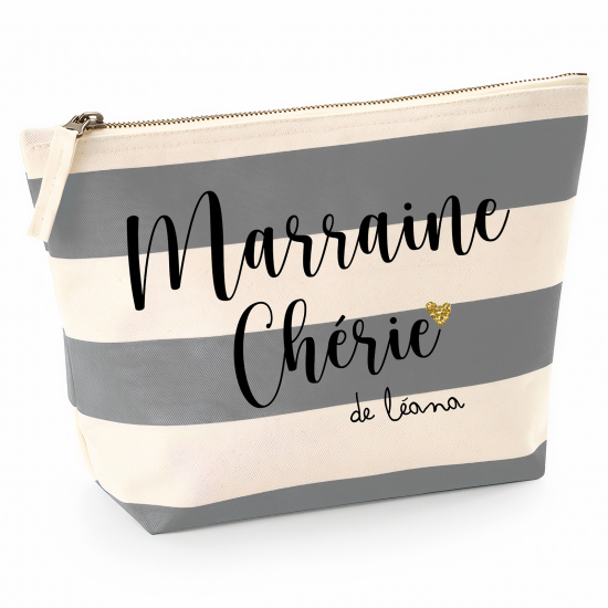 Pochette Nautical a rayures bleues gris - Marraine chérie