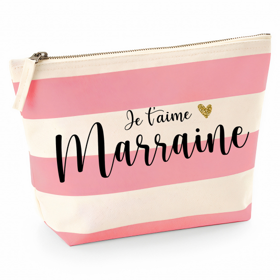 Pochette Nautical a rayures roses - Je t'aime marraine