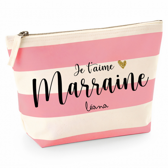 Pochette Nautical a rayures roses - Je t'aime marraine