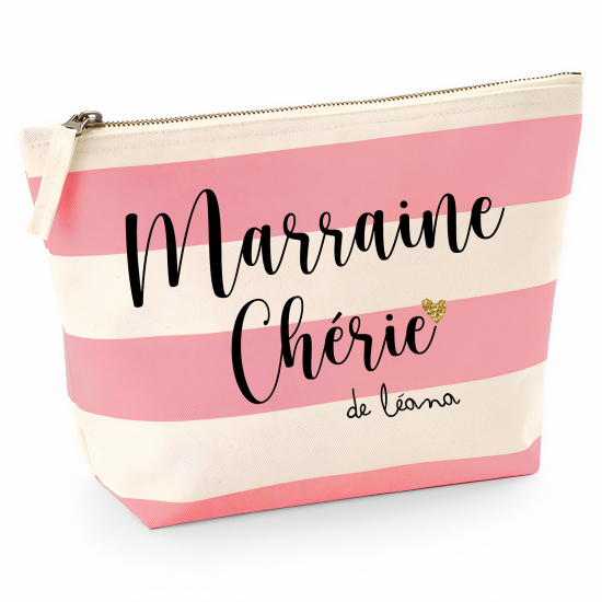 Pochette Nautical a rayures roses - Marraine chérie