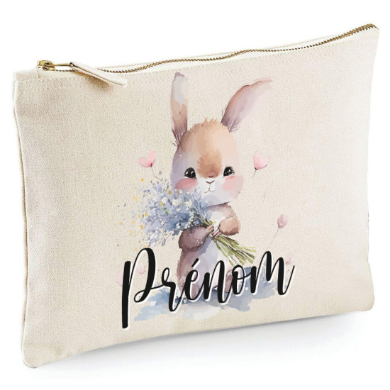 Pochette - Prénom Lapin Fleurs