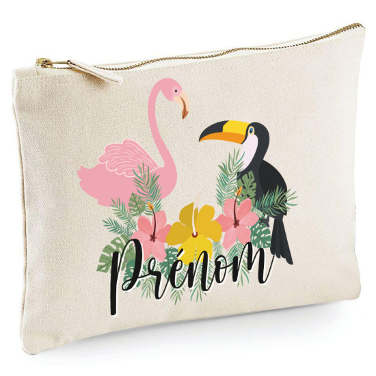 Pochette -Prénom  Toucan Flamant Rose