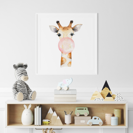 Poster / Affiche carrée Enfants - Girafe bulle