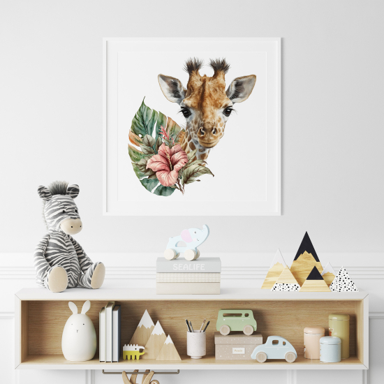 Poster / Affiche carrée Enfants - Girafe fleur