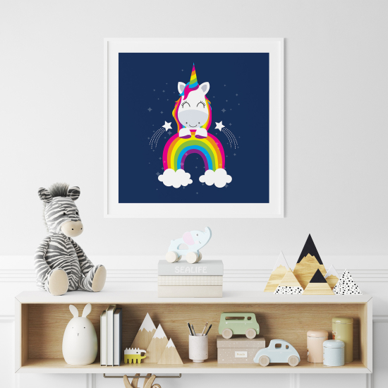 Poster / Affiche carrée Enfants - Licorne Arc-en-ciel