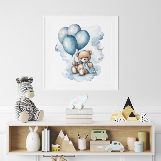 Poster / Affiche carrée Enfants - Ourson ballons