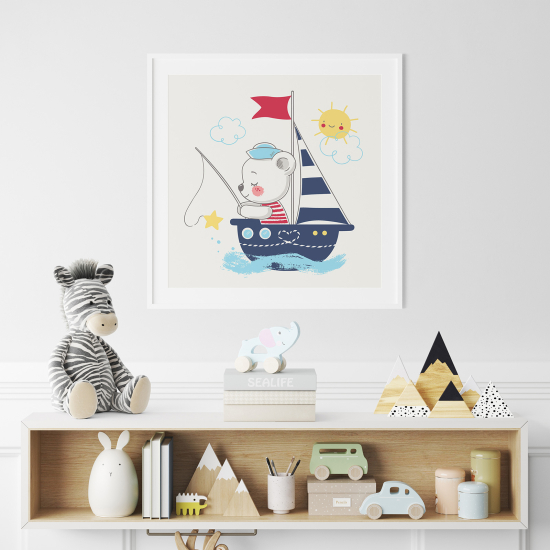 Poster / Affiche carrée Enfants - Ourson Bateau