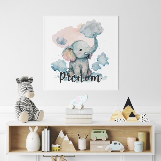 Poster / Affiche carrée enfants personnalisée - Éléphant