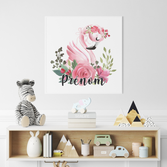 Poster / Affiche carrée enfants personnalisée - Flamant Rose